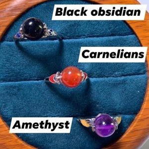 Black Obsidian, Carnelians, Amethyst RING